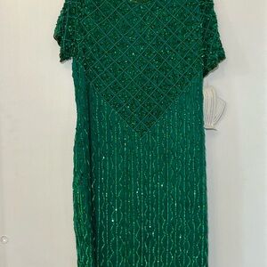 Vintage Sweelo Green Beaded formal Dress